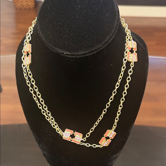 Elegant Gold and Pink Double Chain Necklace - Picture 2 of 6
